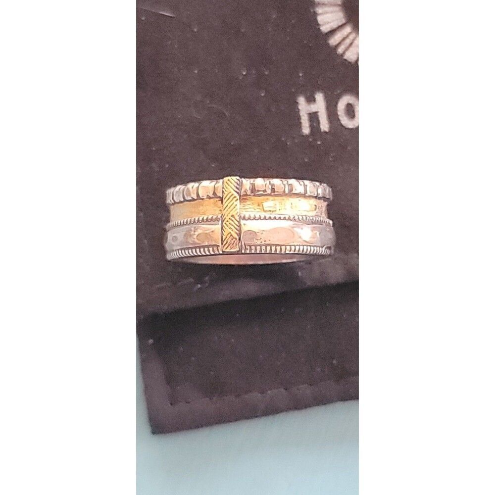 Men's Custom Ring Wedding Band Recycled Sterling & Gold Hot Rox sz 11.5- 11.75